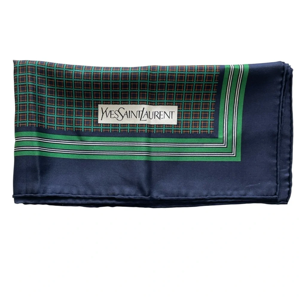 Yves Saint Laurent Vintage Navy Blue Silk Scarf w COA - Picture 11 of 16